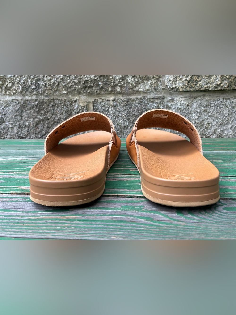 Reef Cushion Scout Saddle Natural Sandals Womens 9 Brown Vegan Leather Slides - Picture 13 of 15